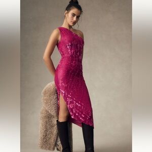 NWT Anthropologie One-Shoulder Velvet Dress